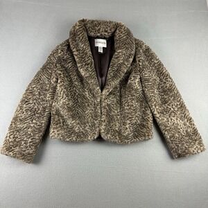 Vintage Animal Leopard‎ Tiger Print Faux Fur Cropped Jacket Coat Size 0 mob wife